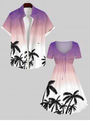 Tenue de Plage Grande Taille Mignon Contrastant Oiseau Imprimé Cocotier pour Couples - Multi-A 