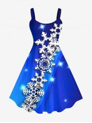 Plus Size Christmas Snowflake Glitter 3D Print Tank Dress -  