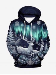 Plus Size Christmas Tree Elk Snowflake Glitter Light Beam 3D Print Pocket Drawstring Hoodie For Men -  
