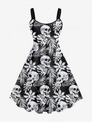 Plus Size Skulls Tropical Leaf Print Hawaii Tank Dress -  