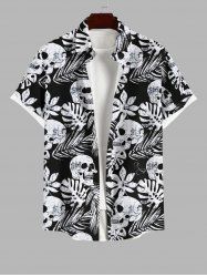 Plus Size Skulls Tropical Leaf Print Buttons Pocket Hawaii Shirt For Men -  