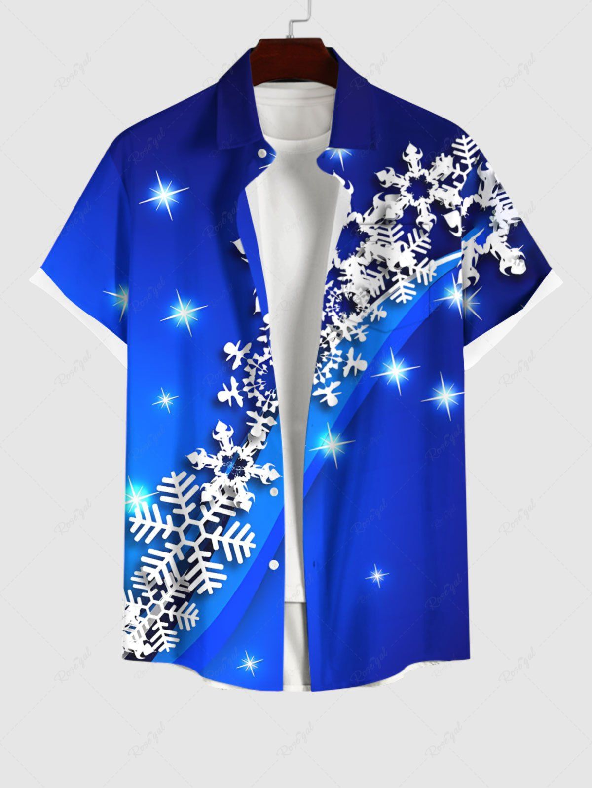 Chemise de Noël 3D Flocon de Neige Imprimé de Grande Taille avec Poche à Paillettes Bleu Ciel XL