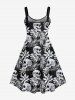 Plus Size Skulls Tropical Leaf Print Hawaii Tank Dress -  