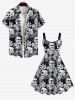 Plus Size Skulls Tropical Leaf Print Hawaii Tank Dress -  
