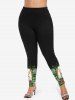 Plus Size Santa Claus Phone Letters Leopard Plaid Print Christmas Skinny Leggings -  