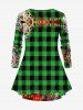 Plus Size Santa Claus Phone Letters Leopard Plaid Print Christmas Long Sleeves T-shirt -  