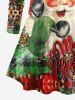 Plus Size Santa Claus Phone Letters Leopard Plaid Print Christmas Long Sleeves T-shirt -  