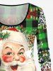 Plus Size Santa Claus Phone Letters Leopard Plaid Print Christmas Long Sleeves T-shirt -  