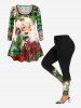 Plus Size Santa Claus Phone Letters Leopard Plaid Print Christmas Long Sleeves T-shirt -  