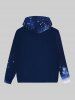 Sweat à Capuche Imprimé Glaxie Arbre de Noël avec Poches Grande Taille à Manches Longues - Bleu de Minuit 5XL