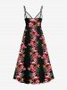 Plus Size Flamingo Floral Tropical Leaves Print Hawaii Surplice A Line Cami Dress -  