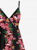 Plus Size Flamingo Floral Tropical Leaves Print Hawaii Surplice A Line Cami Dress -  