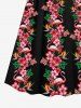 Plus Size Flamingo Floral Tropical Leaves Print Hawaii Surplice A Line Cami Dress -  
