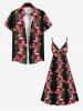 Plus Size Flamingo Floral Tropical Leaves Print Hawaii Surplice A Line Cami Dress -  