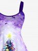 Plus Size Christmas Tree Coloured Lantern Galaxy Stars Print A Line Tank Dress -  