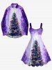 Plus Size Christmas Tree Coloured Lantern Galaxy Stars Print A Line Tank Dress -  