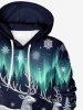 Plus Size Christmas Tree Elk Snowflake Glitter Light Beam 3D Print Pocket Drawstring Hoodie For Men -  