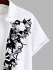 Plus Size Halloween Costume Skull Flowers Leaf Print Buttons Pocket Shirt For Men -  