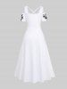 Maxi Robe D'Halloween Costume Crâne Fleur Imprimés à Epaule Dénudée de Grande Taille - Blanc 1X