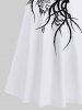 Maxi Robe D'Halloween Costume Crâne Fleur Imprimés à Epaule Dénudée de Grande Taille - Blanc 1X