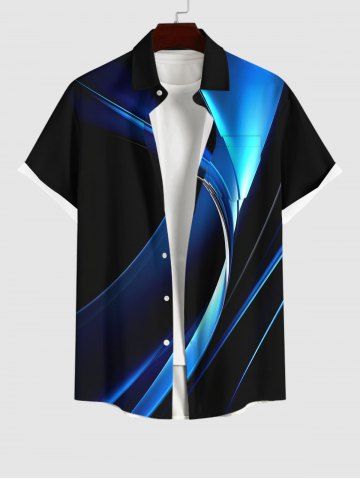 Plus Size Glitter Light Beam 3D Print Buttons Pocket Shirt For Men - BLACK - 3XL