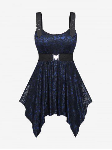 Plus Size Heart Buckle Belt Lace Grommets Cami Top - DEEP BLUE - L | US 12