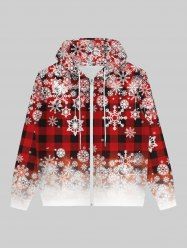 Sweat à Capuche Imprimé Géométrique et Flocon de Neige à Carreaux avec Poche Zippée Grande Taille à Manches Longues pour Homme - Rouge L