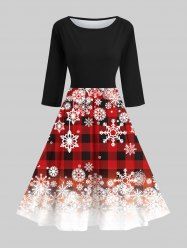 Snowflake Geometric Plaid Print Christmas 50's Vintage Swing A Line Dress -  