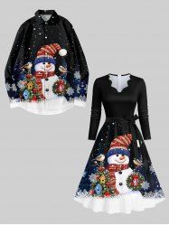Christmas Tree Snowflake Snowman Galaxy Print Plus Size Matching Set For Couples -  