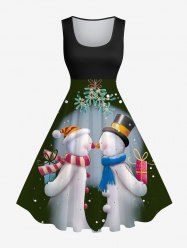 Plus Size Snowman Lovers Print Christmas Vintage Swing A Line Dress -  