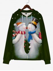 Plus Size Snowman Lovers Print Christmas Zipper Pocket Drawstring Long Sleeves Hoodie For Men -  