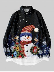 Plus Size Christmas Tree Snowflake Snowman Galaxy Print Button Long Sleeves Shirt For Men -  