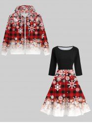 Snowflake Geometric Plaid Print Christmas Plus Size Matching Set For Couples -  