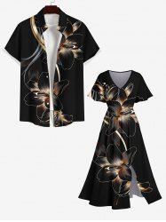 Tenue Grande Taille pour la Plage Jointif Petites Fleurs D'Hibiscus - Noir 