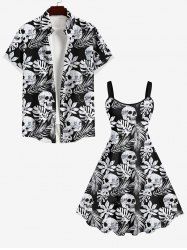 Costume D'habit de Grande Taille Imprimée de Feuilles Tropicales - Noir 