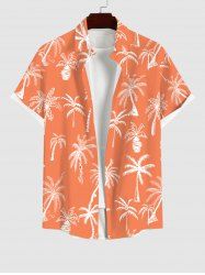 Plus Size Coconut Tree Print Buttons Pocket Hawaii Shirt For Men -  