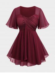 Plus Size Sheer Chiffon Ruffles Asymmetrical Surplice Blouse -  