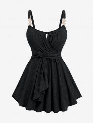 Plus Size Surplice Ruched Leaf Buckle Lace Trim Lettuce Hem Ribbed Textured Tank Top -  