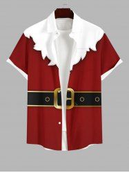 Chemise Imprimé Père Noël à Boutons avec Poche Grande Taille pour Homme - Rouge 2XL