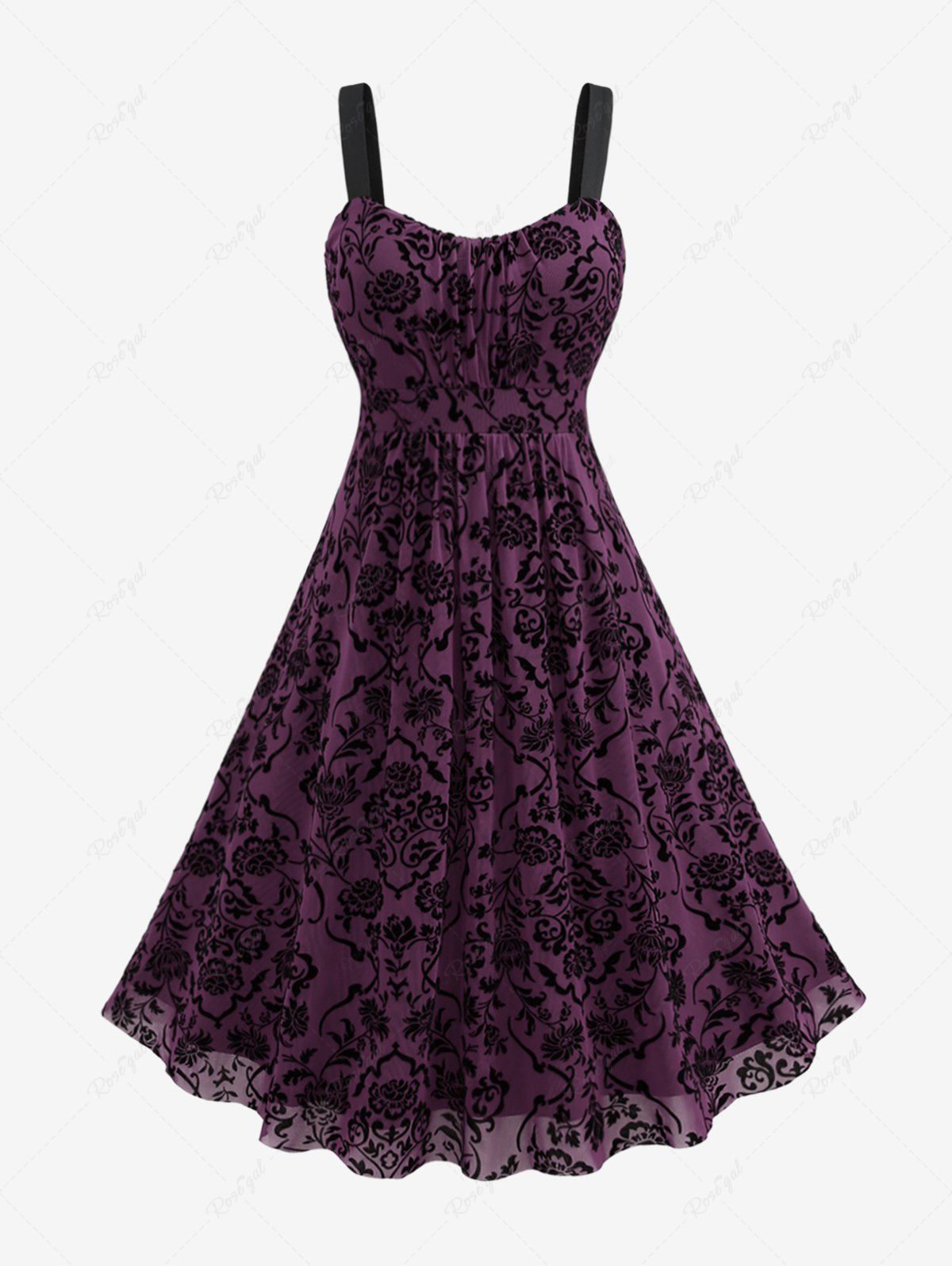 Fancy Plus Size Vintage Flower Layered Ruched Mesh A Line Dress  