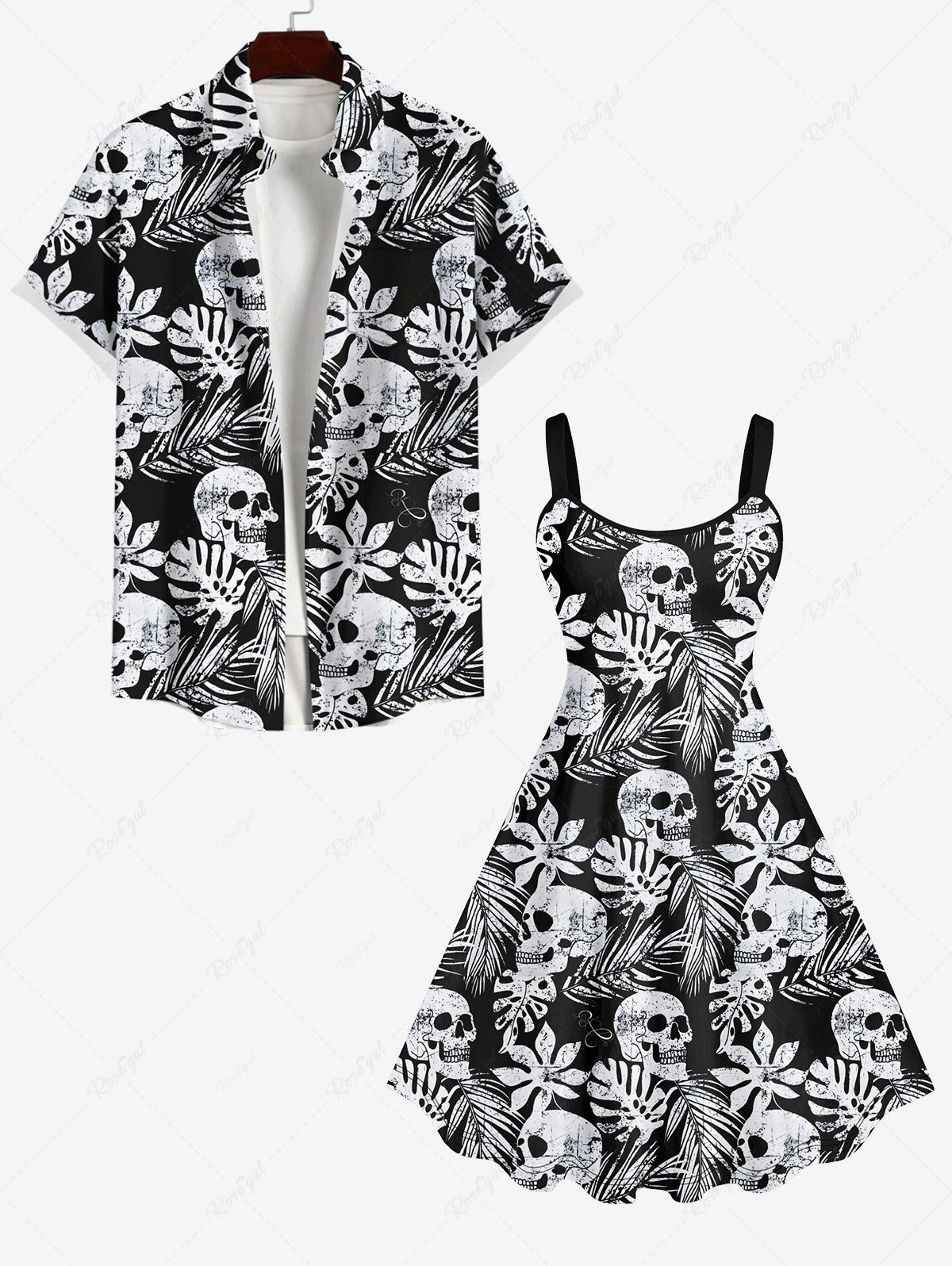 Costume D'habit de Grande Taille Imprimée de Feuilles Tropicales Noir 