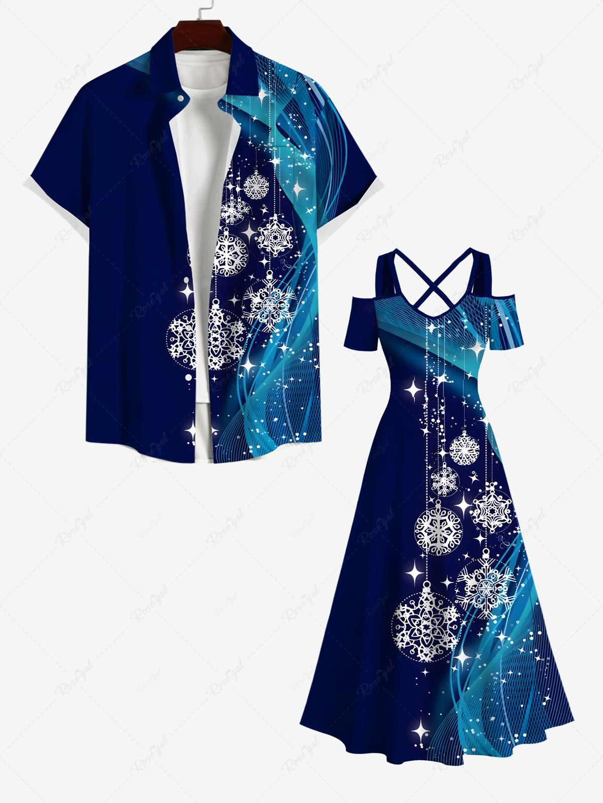 Outfit Christmas Snowflake Tassel Star Light Beam 3D Print Plus Size Matching Outfit For Couples  