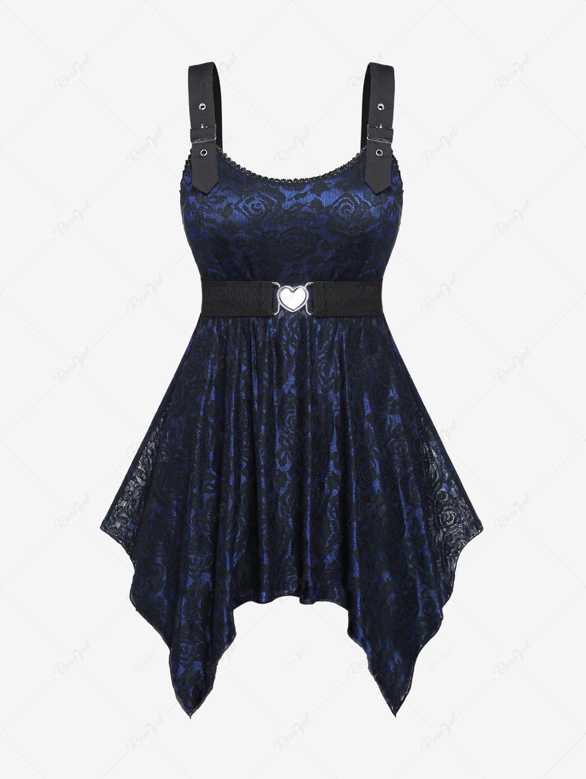 Outfit Plus Size Heart Buckle Belt Lace Grommets Cami Top  