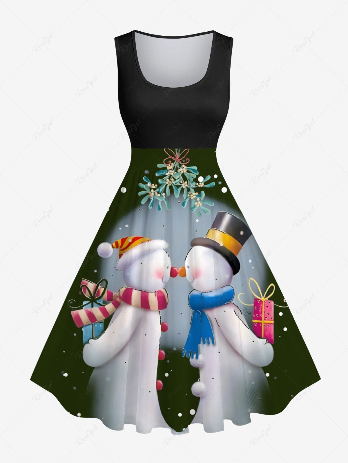 Online Plus Size Snowman Lovers Print Christmas Vintage Swing A Line Dress  