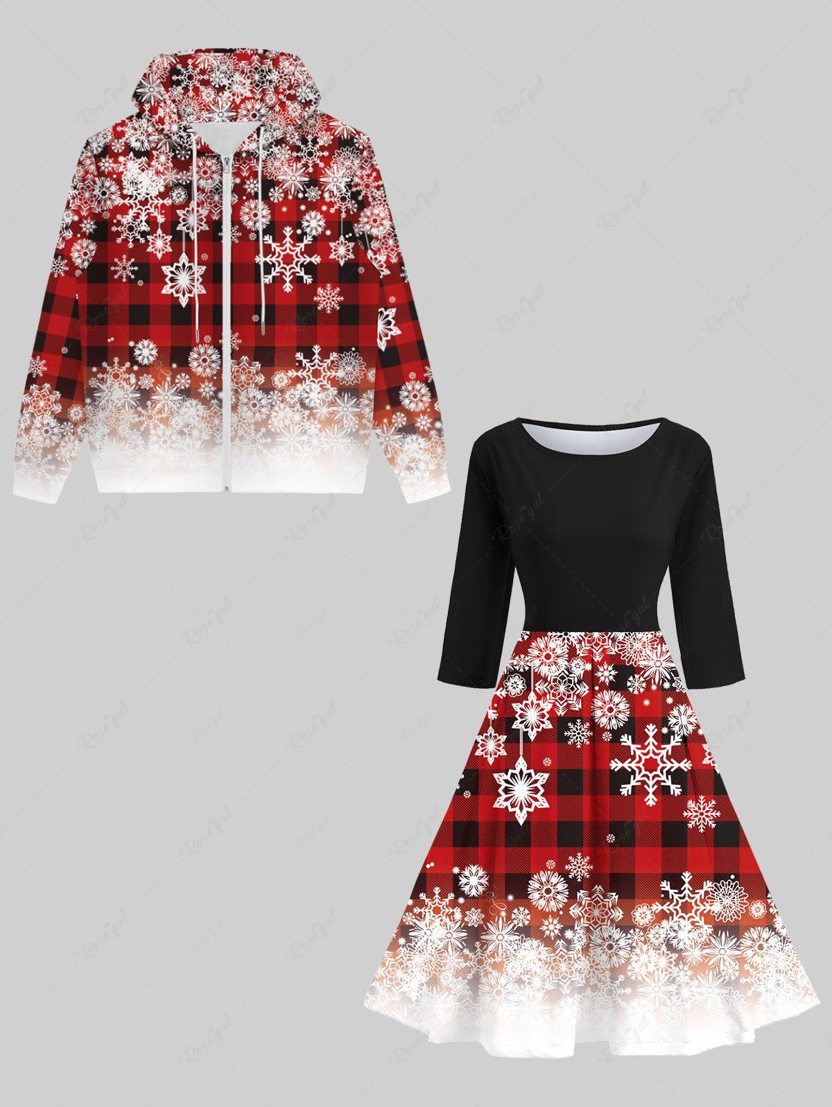 Fancy Snowflake Geometric Plaid Print Christmas Plus Size Matching Set For Couples  