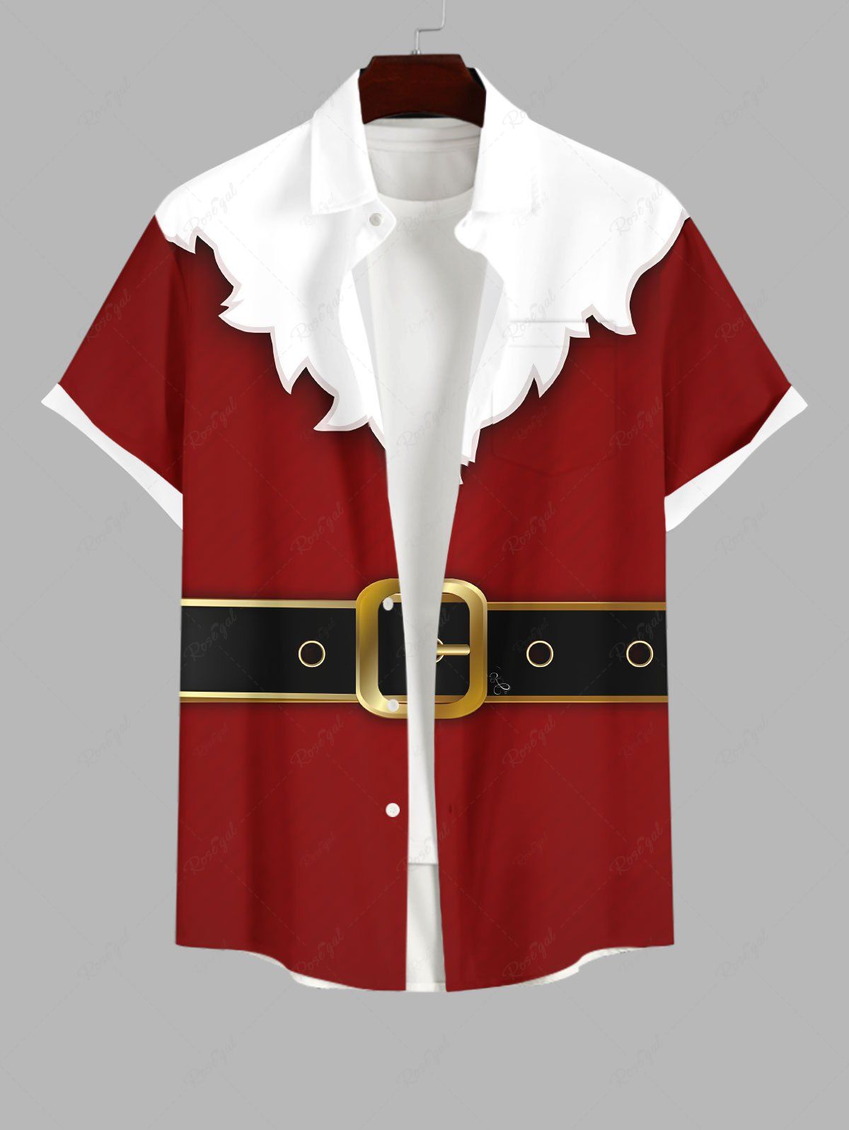 Chemise Imprimé Père Noël à Boutons avec Poche Grande Taille pour Homme Rouge XL