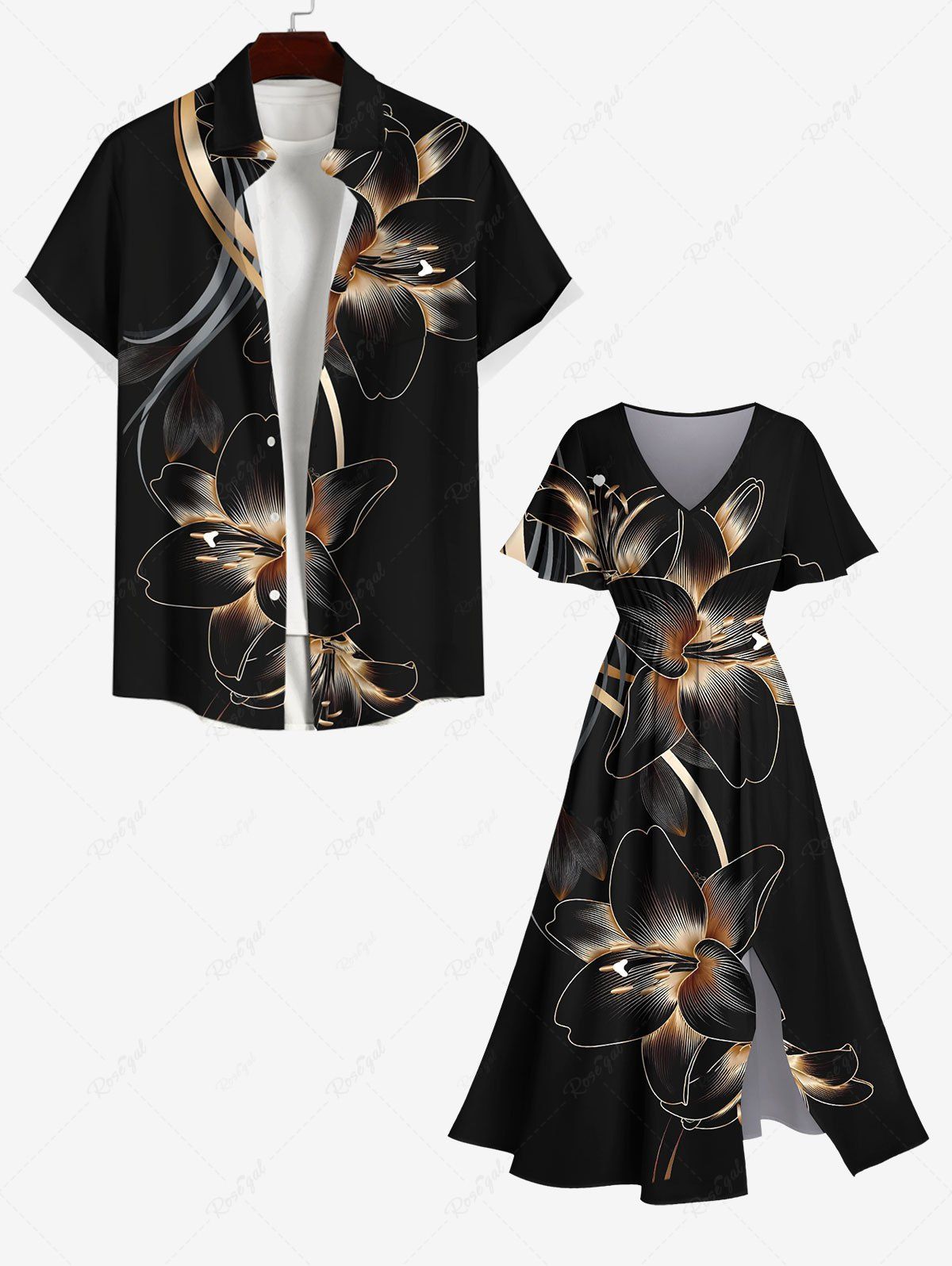 Tenue Grande Taille pour la Plage Jointif Petites Fleurs D'Hibiscus Noir 