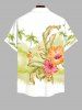 Plus Size Coconut Tree Tropical Leaf Hibiscus Flowers Print Buttons Pocket Hawaii Shirt For Men -  