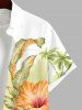 Plus Size Coconut Tree Tropical Leaf Hibiscus Flowers Print Buttons Pocket Hawaii Shirt For Men -  