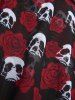 Plus Size Rose Flower Skulls Print Halter Crisscross Tie Back Bowknot Skirt Gothic 3 Piece Swimsuit -  